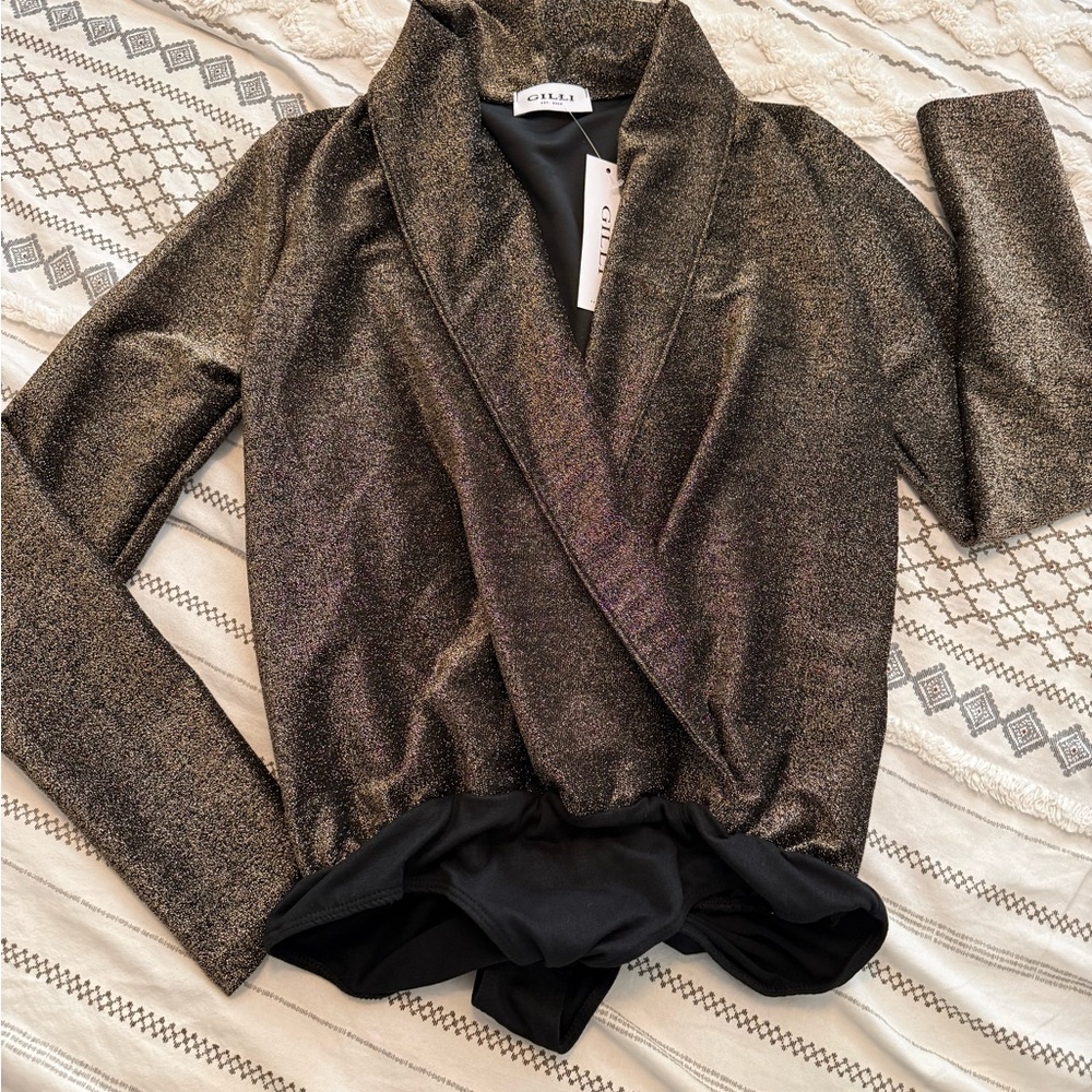 Gilli Metallic Black and Gold Bodysuit Top